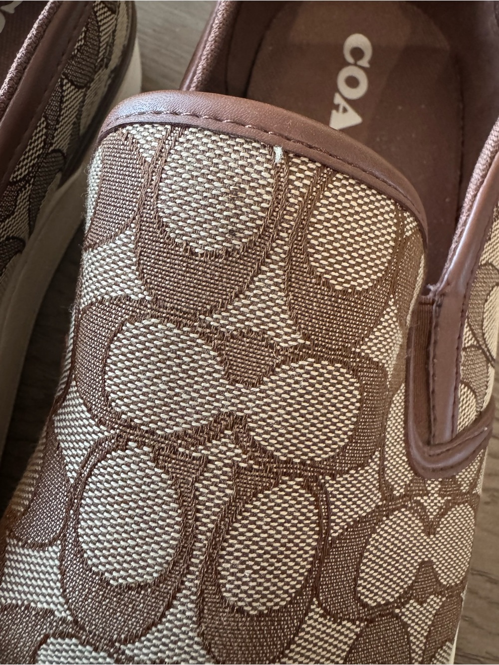 ‼️SOLD‼️Coach Women’s Tan Brown Monogram Slip-On Sneakers Logo Jacquard Canvas - Picture 11 of 13